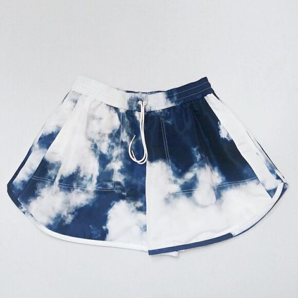 ALEXANDER MCQUEEN Blue Sky Tie Dye Pull On Shorts XL / 10 Clouds Drawstring NWT - Picture 4 of 14